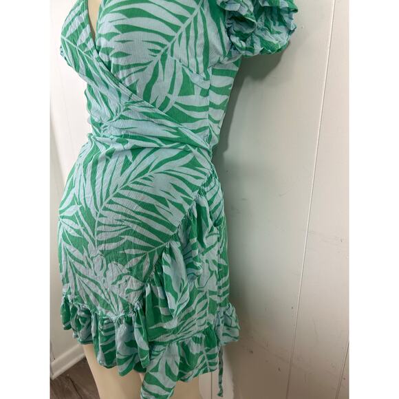 Billabong Wrap and Roll Dress Green/Blue Palm Leaves Size M - Picture 6 of 8